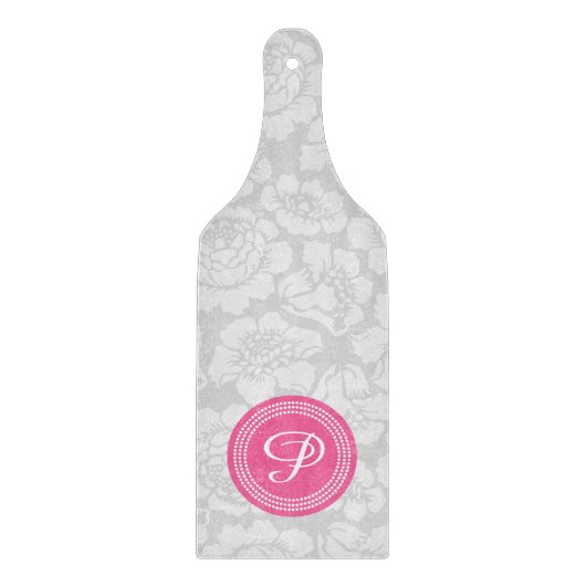 Elegant Girly Floral Gray & Pink Personalisiert Schneidebrett (Vorderseite)