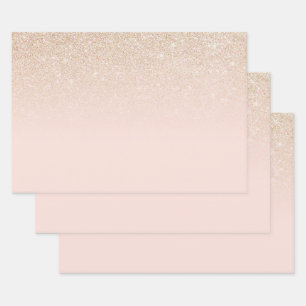 Elegant Girly Gold Rose Rosa Glitzer Ombre Geschenkpapier Set