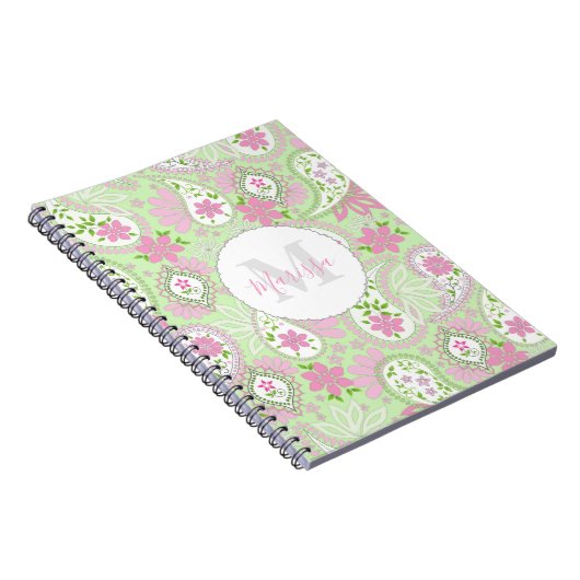 Elegant Girly Green Preppy Paisley Print Pattern Notizblock (Rechte Seite)