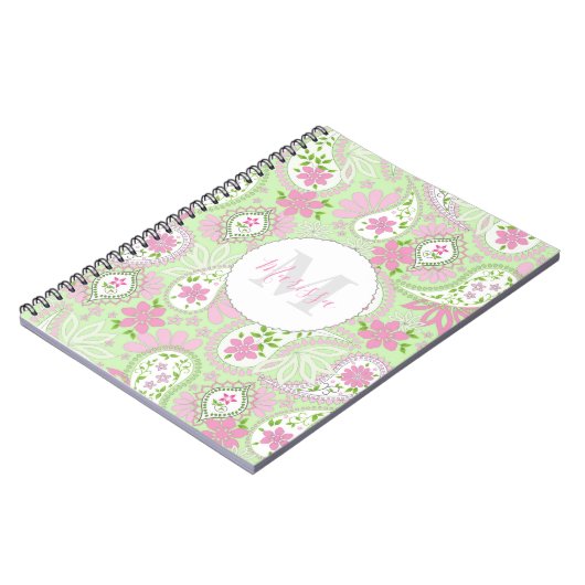Elegant Girly Green Preppy Paisley Print Pattern Notizblock (Linke Seite)