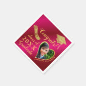 Elegant Girly Hot Pink Gold Foto 2025 Abschluss Serviette (Ecke)