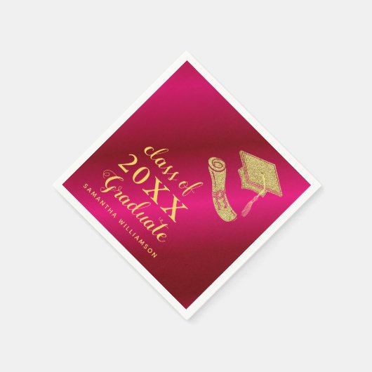 Elegant Girly Hot Pink und Gold 2025 Abschluss Serviette (Ecke)