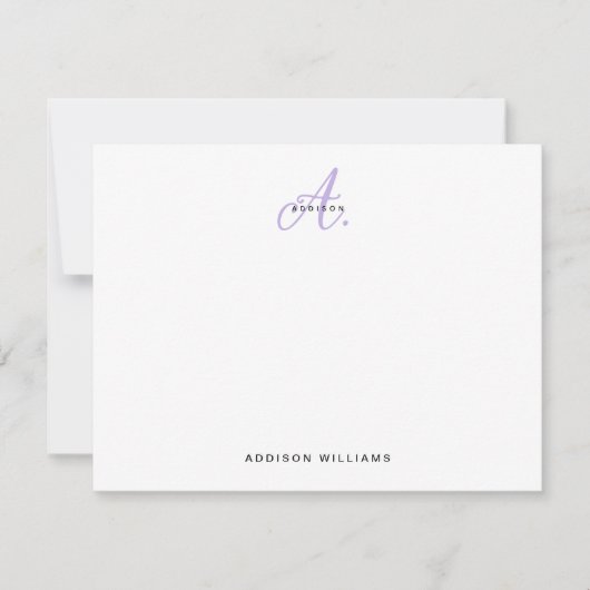 Elegant Girly Lavender Script Monogram Mitteilungskarte (Vorderseite)