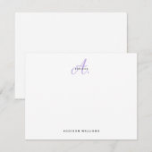 Elegant Girly Lavender Script Monogram Mitteilungskarte (Vorne/Hinten)