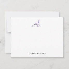 Elegant Girly Lavender Script Monogram Mitteilungskarte