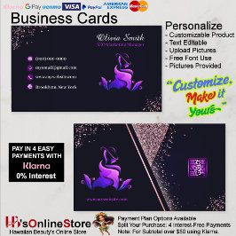 Elegant Girly Lila Navy Glitzer QR Code Visitenkarte