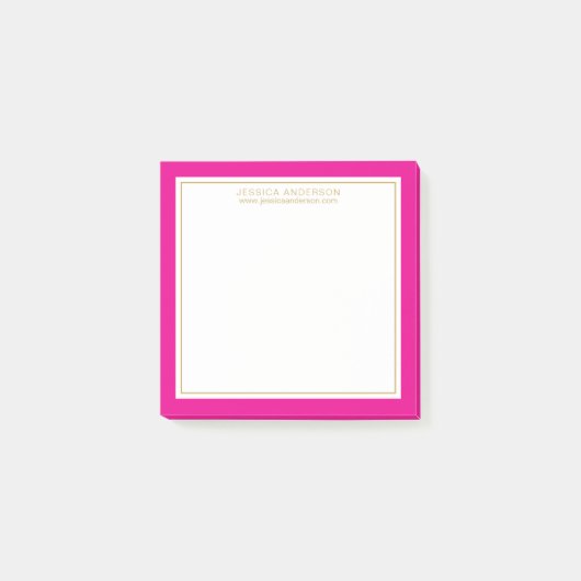 Elegant & Girly Magenta/White/Gold Personalisiert Post-it Klebezettel (Vorderseite)