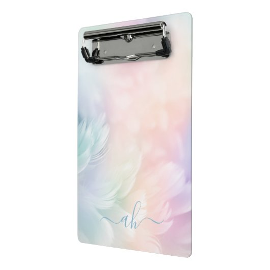 Elegant Girly Mit Monogramm Pastel Rainbow Feather Mini Klemmbrett (Gewinkelt2)