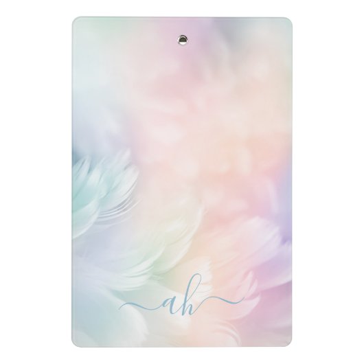 Elegant Girly Mit Monogramm Pastel Rainbow Feather Mini Klemmbrett (Rückseite)