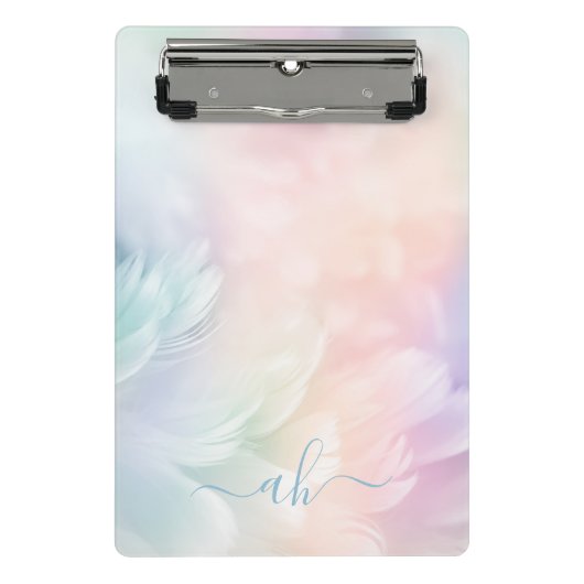 Elegant Girly Mit Monogramm Pastel Rainbow Feather Mini Klemmbrett (Vorderseite)