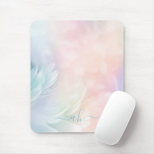 Elegant Girly Mit Monogramm Pastel Rainbow Feather Mousepad (Mit Mouse)