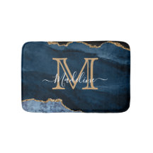 Elegant Girly Navy Blue Gold Agate Geode Monogram