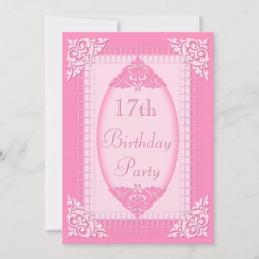 Elegant, Girly Pink, 17. Geburtstag Einladung (Vorderseite)