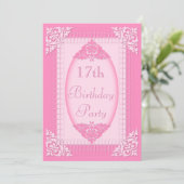 Elegant, Girly Pink, 17. Geburtstag Einladung (Stehend Vorderseite)