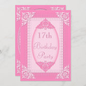 Elegant, Girly Pink, 17. Geburtstag Einladung (Vorne/Hinten)