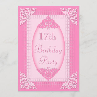 Elegant, Girly Pink, 17. Geburtstag Einladung