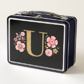 Elegant Girly Pink Black Floral Metall Brotdose (Vorderseite)