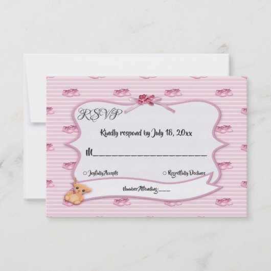 Elegant Girly Pink Bow Streifen Chic Modern Weddin RSVP Karte (Vorderseite)