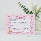 Elegant Girly Pink Bow Streifen Chic Modern Weddin RSVP Karte (Stehend Vorderseite)