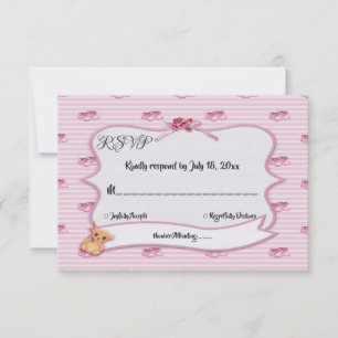 Elegant Girly Pink Bow Streifen Chic Modern Weddin RSVP Karte