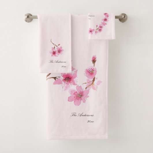 Elegant Girly Pink Cherry Blossom Blumenmuster Badhandtuch Set (Insitu)