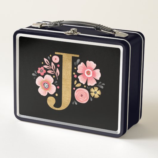 Elegant Girly Pink Floral Metall Brotdose (Vorderseite)