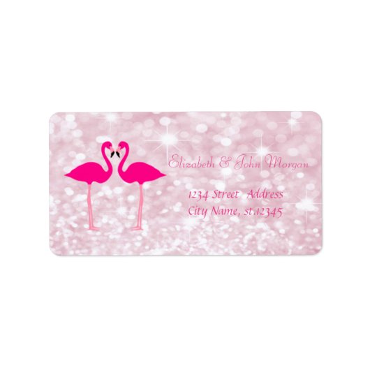 Elegant Girly Pink Glittery, Bokeh, Pink Flamingos Adressaufkleber (Vorne)