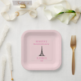 Elegant Girly Pink Paris Junggeselinnen-Abschied  Pappteller