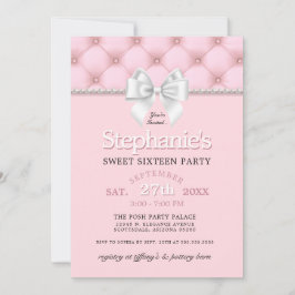 Elegant Girly Pink Pearls White Bow 16. Geburtstag Einladung