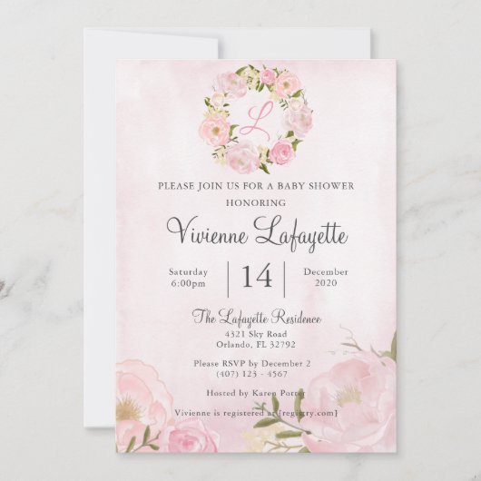 Elegant Girly Pink Peony Baby Shower Einladung (Vorderseite)