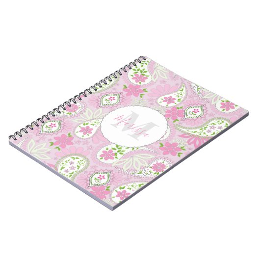 Elegant Girly Pink Preppy Paisley Print Pattern Notizblock (Linke Seite)