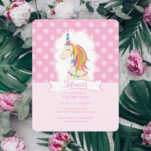 Elegant Girly Pink Rainbow Unicorn Girl Birthday