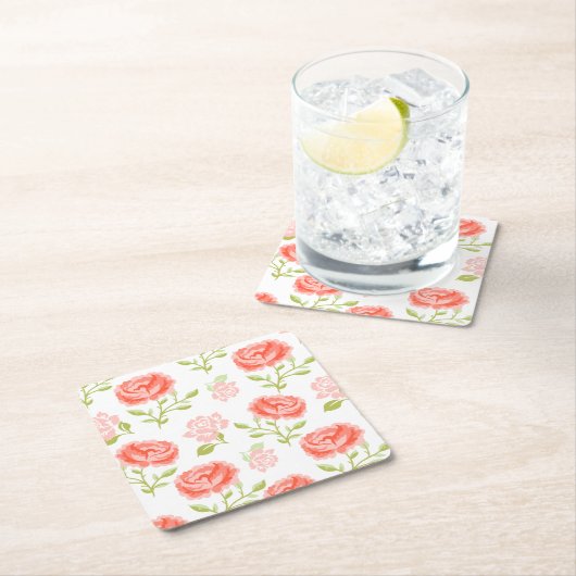 Elegant Girly Pink Roses Rechteckiger Pappuntersetzer (Vor Ort)