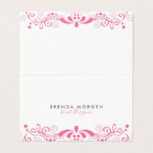 Elegant Girly Pink Wirbel Lace Visitenkarten (Außenseite Aufgefaltet)