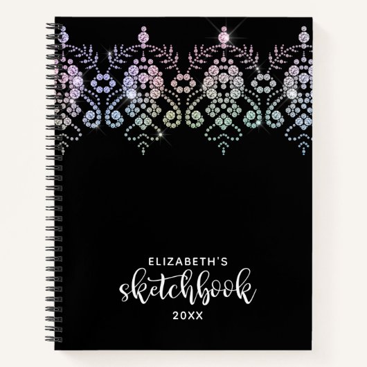 Elegant Girly Schwarz-weiß Artist Sketchbook Notizblock (Vorderseite)