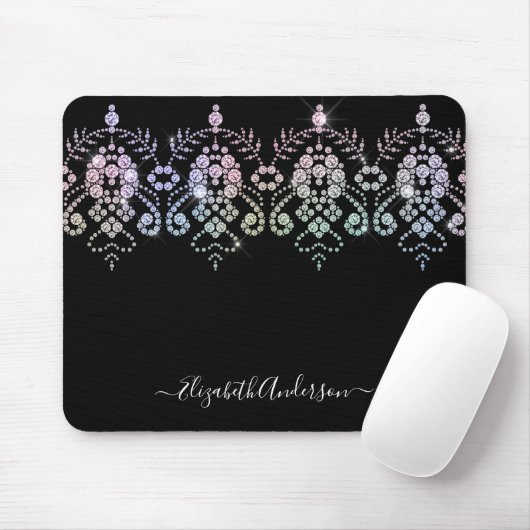 Elegant Girly Schwarz-weiß Monogram Name Mousepad (Mit Mouse)