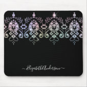 Elegant Girly Schwarz-weiß Monogram Name Mousepad (Vorne)