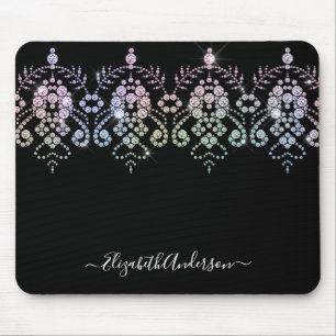 Elegant Girly Schwarz-weiß Monogram Name Mousepad