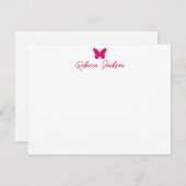 Elegant Girly Script Name Magenta Pink Butterfly Mitteilungskarte (Vorne/Hinten)