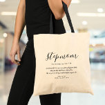 Elegant Girly Script StepMom Quote Tragetasche<br><div class="desc">Personalisieren Sie für Ihre Stiefmutter,  um ein einzigartiges Geschenk zu schaffen. Ein perfekter Weg,  ihr zu zeigen,  wie phantastisch sie jeden Tag ist. Entwickelt von Thisisnotme©</div>