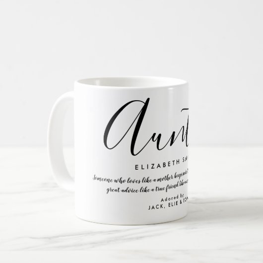 Elegant Girly Script Tanti Quote Kaffeetasse (Vorderseite Links)