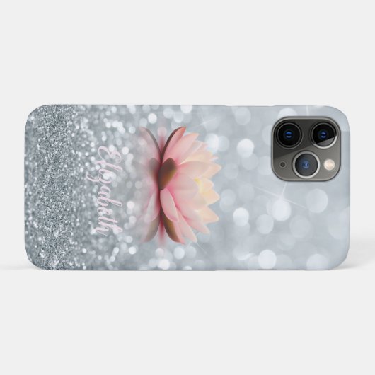 Elegant Girly Silver Glittery Bokeh Lotus Case-Mate iPhone Hülle (Rückseite (Horizontal))