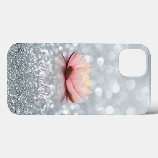 Elegant Girly Silver Glittery Bokeh Lotus Case-Mate iPhone Hülle (Rückseite (Horizontal))