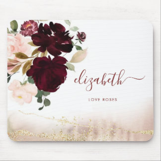 Elegant Girly Stylish Gold Glitzer Floral Monogram Mousepad