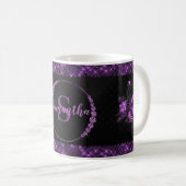 Elegant Girly Stylish Lila Monogram Black Kaffeetasse (VorderseiteRechts)