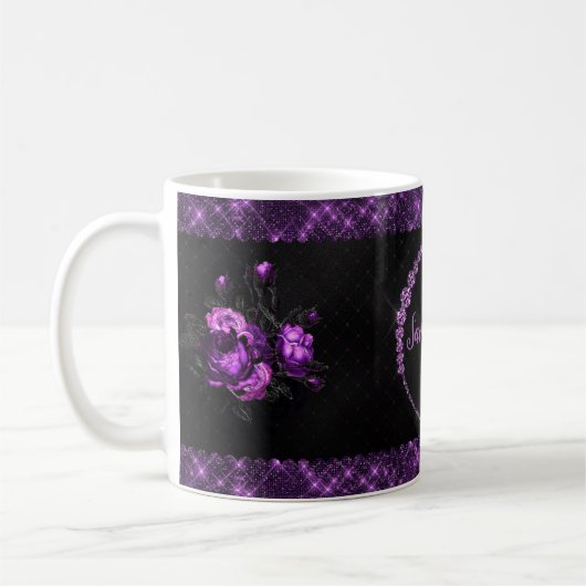Elegant Girly Stylish Lila Monogram Black Kaffeetasse (Links)