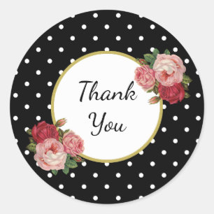 Elegant Girly Vintag Dots Rose Blumendanke Runder Aufkleber