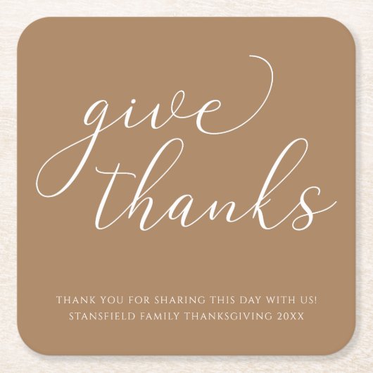 Elegant Give Danke White Script Erntedank Rechteckiger Pappuntersetzer (Vorderseite)