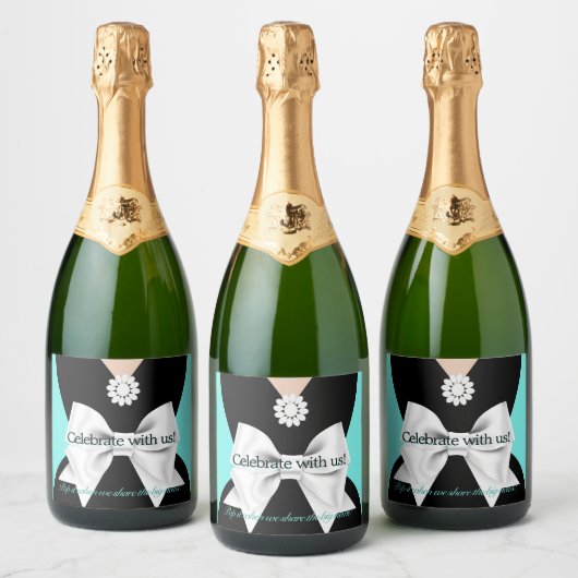 Elegant Glam Aqua Baby & Co Tiffany Baby Shower Schaumweinetikett (Flaschen)