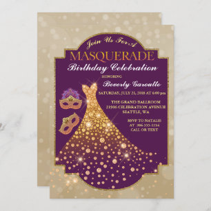 Elegant Glam Birthday Masquerade Einladung